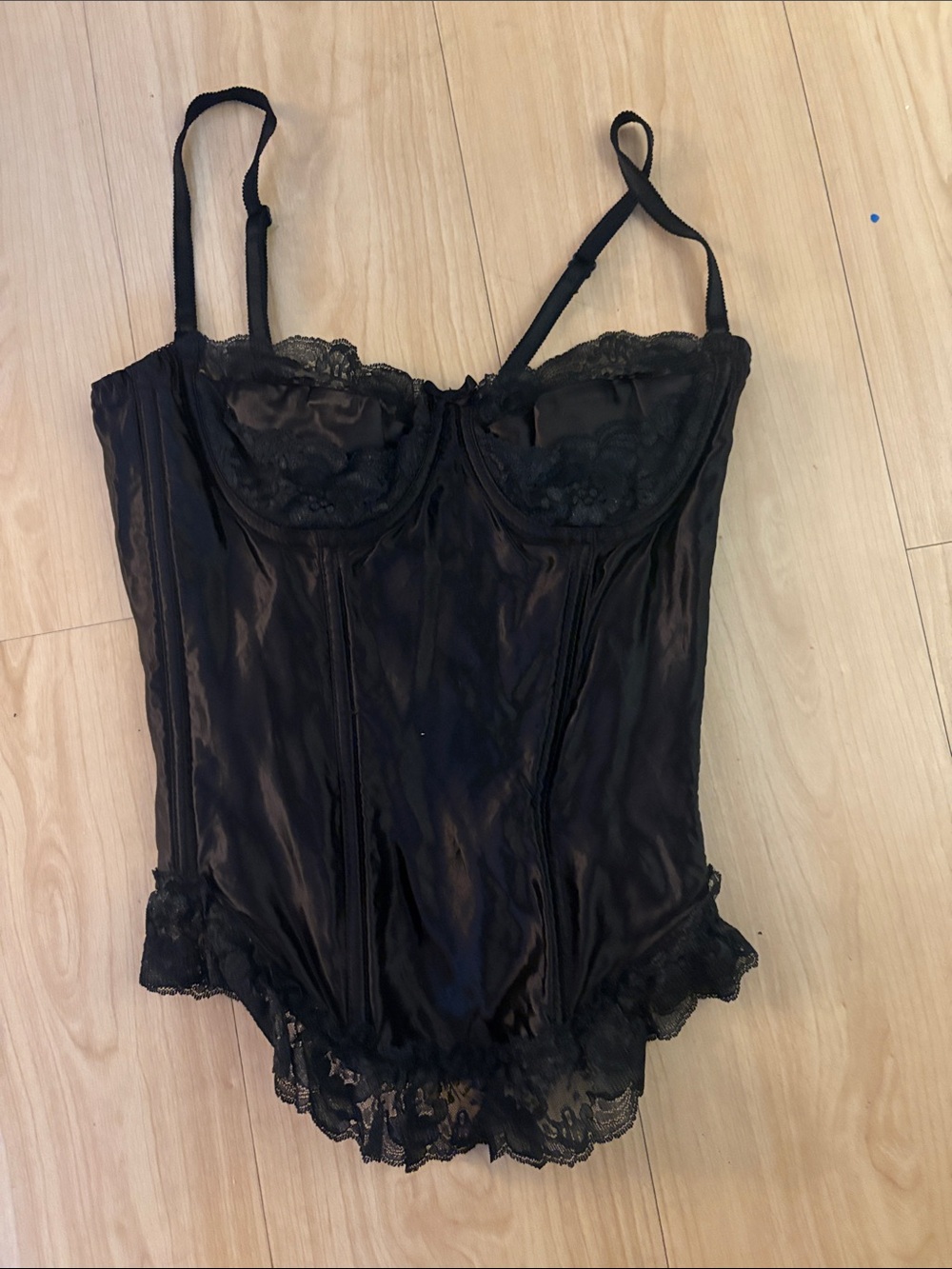 Women's Black Lace Satin Bodysuit - Intimates 36 B